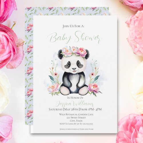 Baby Panda Peonies Jungle Baby Shower Invitation