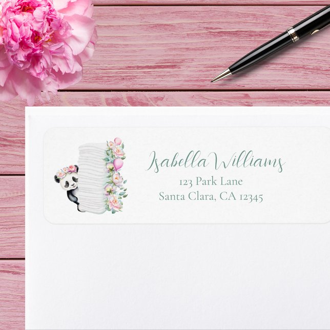 Baby Panda Peonies Jungle Baby Shower Label (Creator Uploaded)