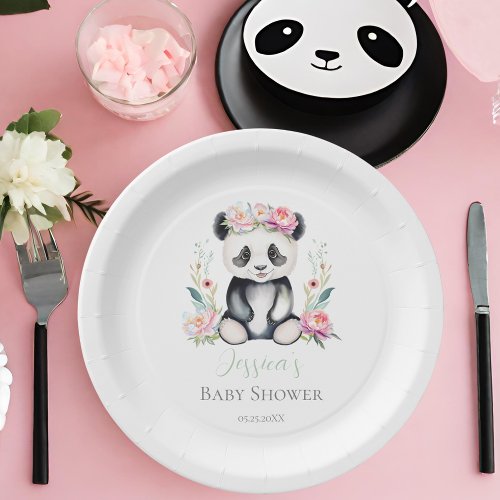Baby Panda Peonies Jungle Baby Shower Paper Plates
