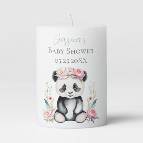 Baby Panda Peonies Jungle Baby Shower Pillar Candle