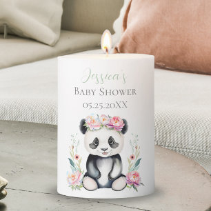 Baby Panda Peonies Jungle Baby Shower Pillar Candle