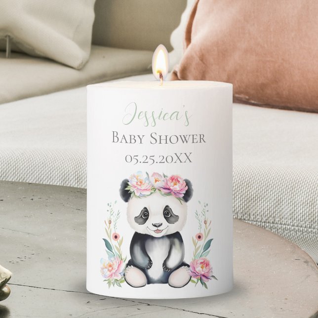 Baby Panda Peonies Jungle Baby Shower Pillar Candle (Creator Uploaded)