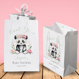 Baby Panda Peonies Jungle Baby Shower Thank You Medium Gift Bag