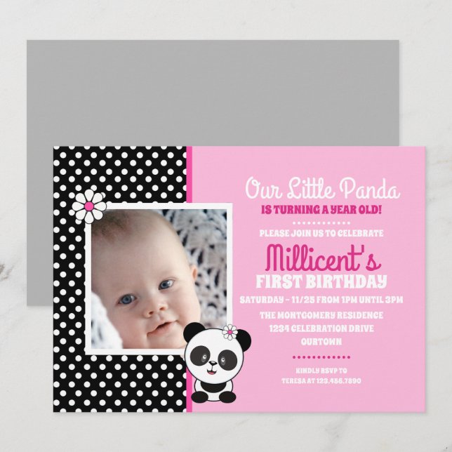 Baby Panda Photo Template Birthday Invitations (Front/Back)