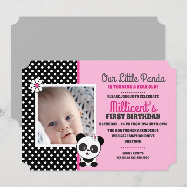 Baby Panda Photo Template Birthday Invitations (Front/Back)