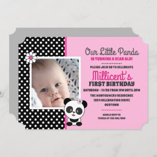 Baby Panda Photo Template Birthday Invitations