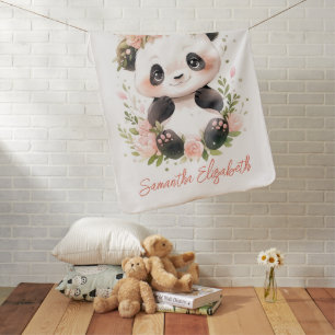 Baby Panda Pink Floral Flowers Baby Girl Gift Blanket