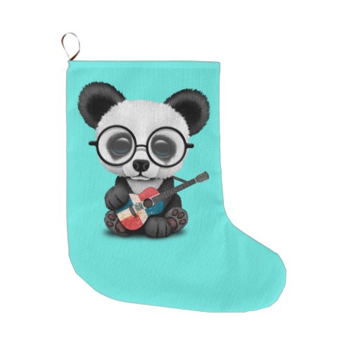 Baby Panda Playing Dominican Flag Guitar Large Christmas Stocking