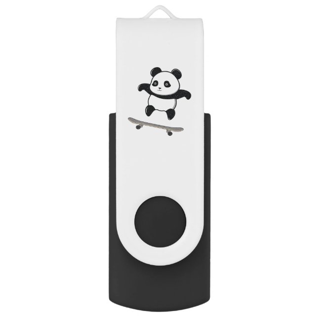 Baby Panda Skateboard Flash Drive (Back (Vertical))