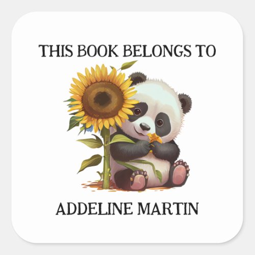 Baby Panda Sunflower Bookplate Name