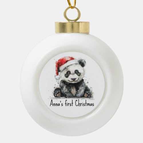 baby panda wearing christmas hat customizable ceramic ball christmas ornament
