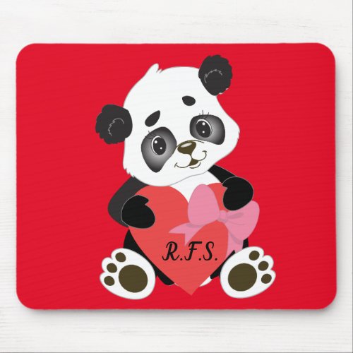 Baby Panda with Heart Red Mouse Pad