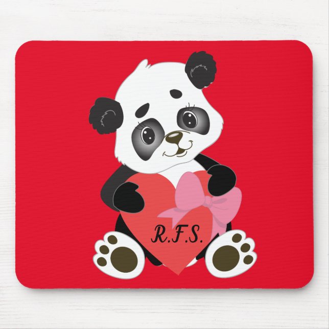 Baby Panda with Heart Red Mouse Pad (Front)