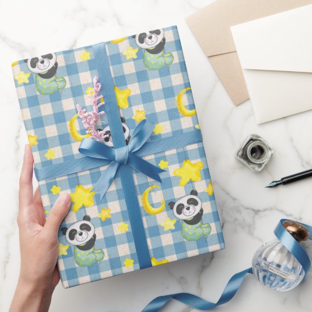 Baby Panda with Moon and Stars Wrapping Paper (Gifting)