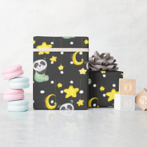 Baby Panda with Moon and Stars   Wrapping Paper