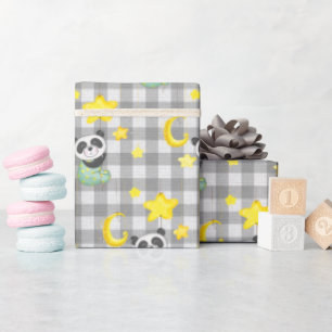Baby Panda with Moon and Stars Wrapping Paper