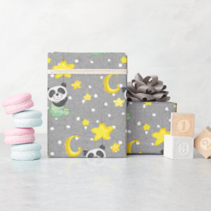 Baby Panda with Moon and Stars Wrapping Paper