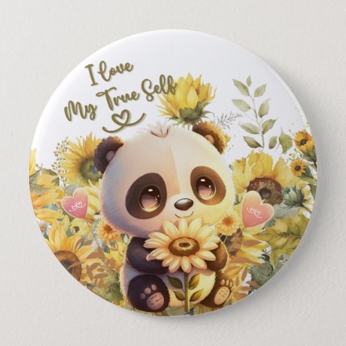 Baby Panda With Sunflower Round Button