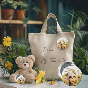 Baby Panda With Sunflower Round Button