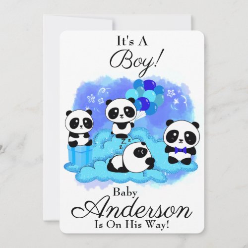 Baby Pandas Boy Baby Shower Invitation