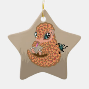 Baby pangolin with ant ceramic ornament