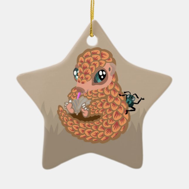 Baby pangolin with ant ceramic ornament (Front)