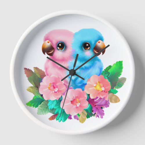 Baby Parrot Twins Clock