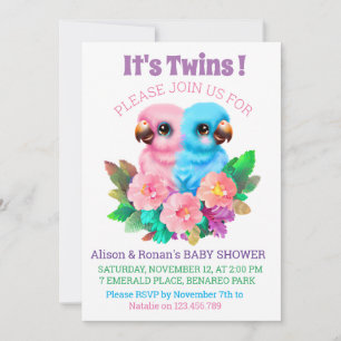 Baby Parrot Twins Invitation