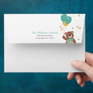 Baby Party Gender Neutral Cute Bear Return Address Envelope