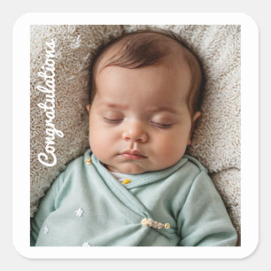 baby party photo congratulations sip and see square sticker