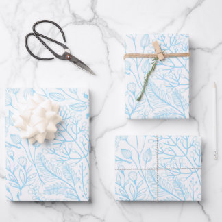 Baby Pastel Light Blue Floral Elegant Wedding  Wrapping Paper Sheets