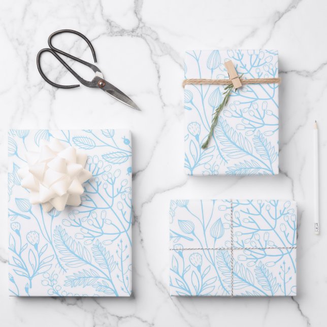 Baby Pastel Light Blue Floral Elegant Wedding  Wrapping Paper Sheets (Front)