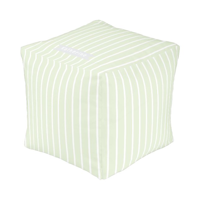 Baby Pastel Stripes Green White Pouf (Angled Front)