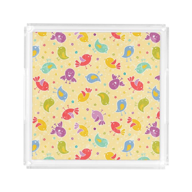 Baby pattern with cute birds acrylic tray (Front)