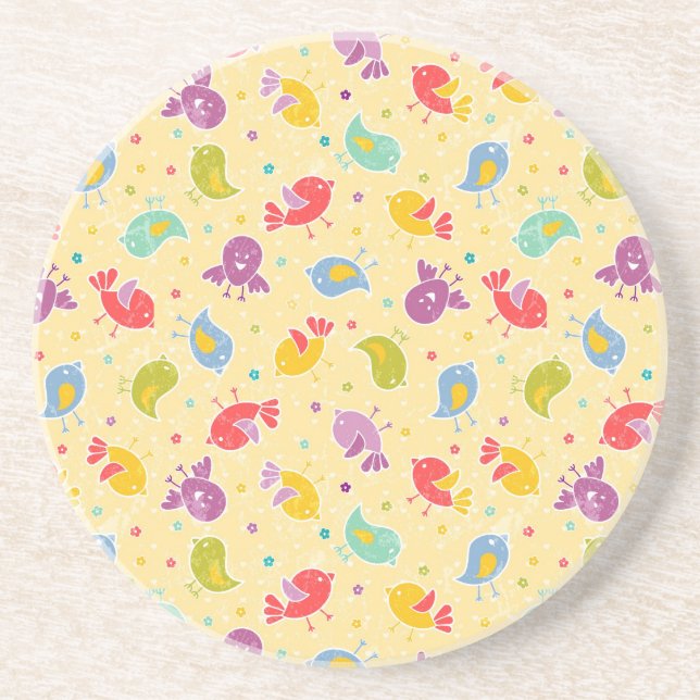 Baby pattern with cute birds drink coaster (Front)