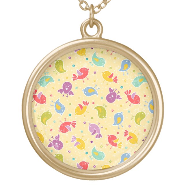 Baby pattern with cute birds gold plated necklace (Front)