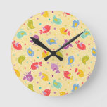 Baby pattern with cute birds round clock
