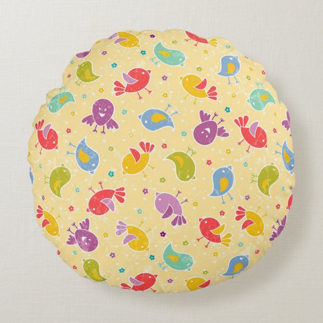 Baby pattern with cute birds round pillow (Front)