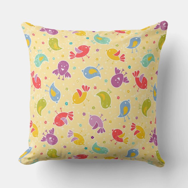 Baby pattern with cute birds throw pillow (Front)