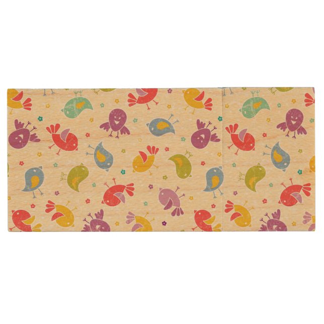 Baby pattern with cute birds wood USB flash drive (Front)