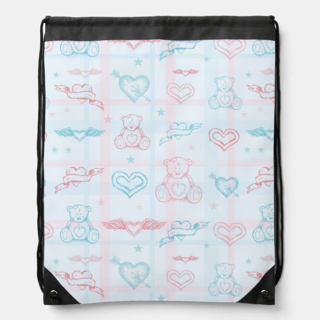 baby pattern with teddy bear drawstring bag (Front)