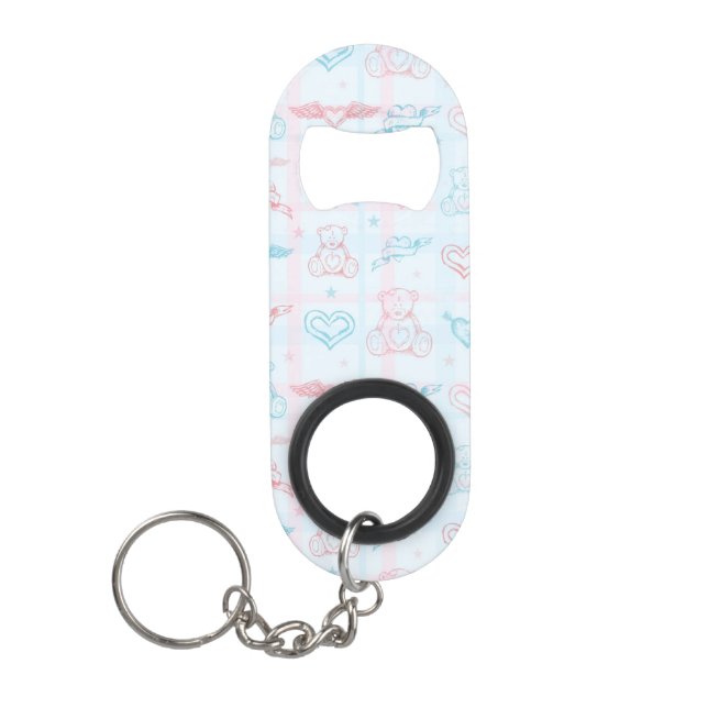 baby pattern with teddy bear keychain bottle opener (Front)