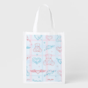 baby pattern with teddy bear reusable grocery bag