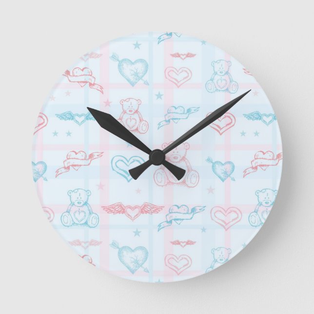 baby pattern with teddy bear round clock (Front)