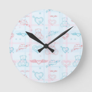 baby pattern with teddy bear round clock