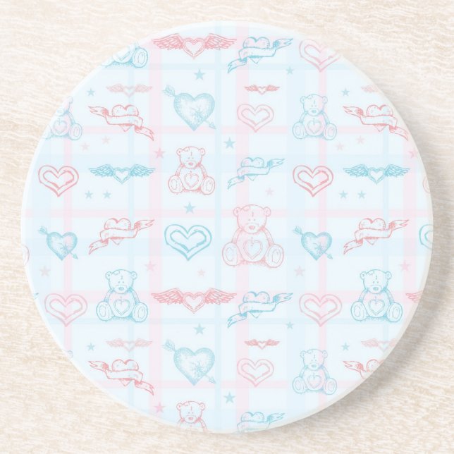 baby pattern with teddy bear sandstone coaster (Front)