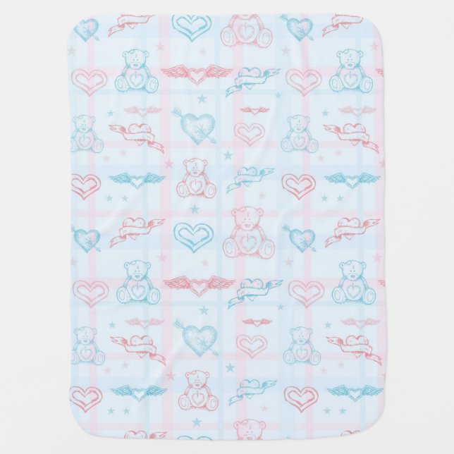 baby pattern with teddy bear stroller blanket (Front)