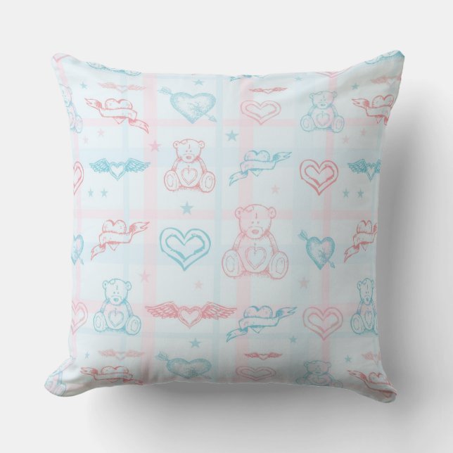 baby pattern with teddy bear throw pillow (Front)