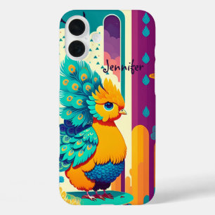 Baby peacock design with custom name iPhone 16 plus case