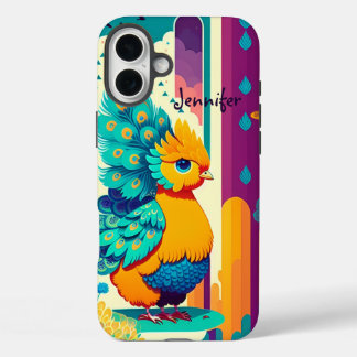 Baby peacock design with custom name iPhone 16 plus case